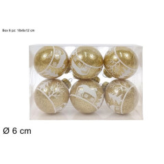 INGROSSO ARTICOLI DI NATALE PALLE 6 CM C SCENARIO SET 6 PZ ORO BOX 8053482378787 ARTICOLI NATALIZI PALLINE DI NATALE E PUNTALI