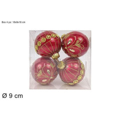 INGROSSO ARTICOLI DI NATALE PALLE 9CM ROSSE GLITTER ORO BOX 4PZ. 8053482380858 ARTICOLI NATALIZI PALLINE DI NATALE E PUNTALI