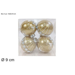 INGROSSO ARTICOLI DI NATALE PALLE 9CM ORO GLITTER BIANCO BOX 4PZ. 8053482380865 ARTICOLI NATALIZI PALLINE DI NATALE E PUNTALI