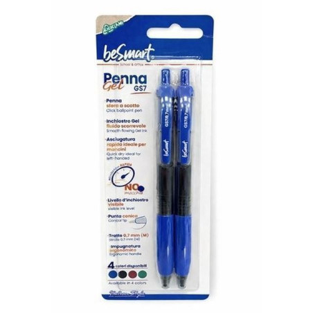 BLISTER 2 PENNE GEL BLU GS7 0.7MM EAN 8023650008150 INGROSSO PENNE PER LA SCUOLA