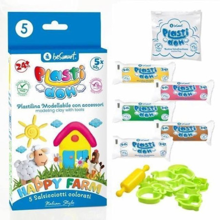 PLASTI-DOH HAPPY FARM C/ACC. 5 COLORI EAN 8023650026079 INGROSSO PASTA PER MODELLARE DIDO