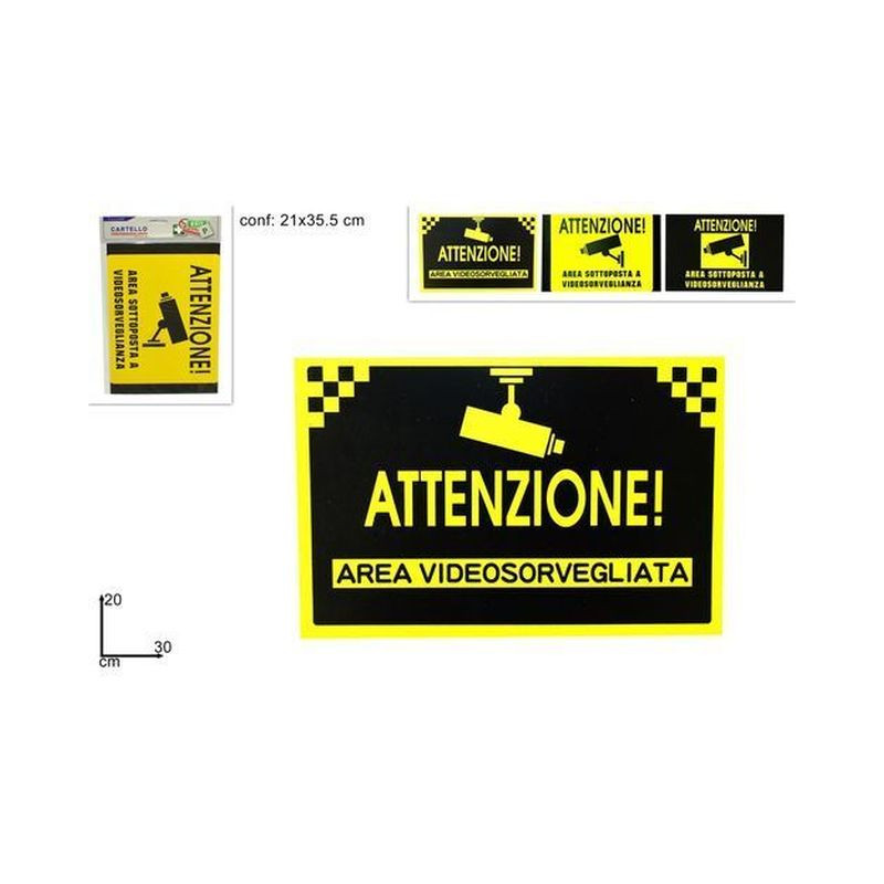 CARTELLO VIDEOSORVEGLIANZA 30X20CM 3ASS. EAN 8034048281499 INGROSSO ACCESSORI UFFICIO