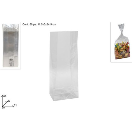 INGROSSO CASALINGHI SACCHETTI 11X34X6CM SET 50PZ C/FONDO 8034048283035 BUSTA PER DOLCI BUSTE TRASPARENTI