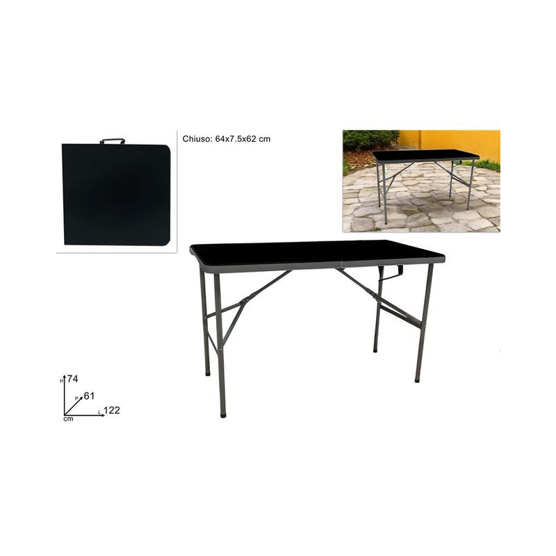 TAVOLO CM.122X61X74 RICHIUDIBILE NERO EAN 8034048695135 INGROSSO ARTICOLI CAMPEGGIO
