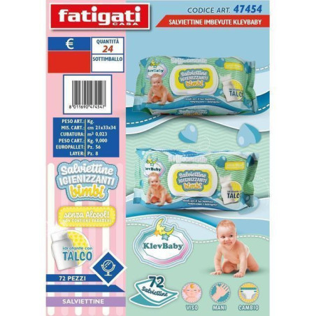 SALVIETTINE IMBEVUTE BABY 72PZ TALCO PROFUMERIA EAN 8011690474547 INGROSSO DETERGENTI E SALVIETTE FATIGATI ANTONIO 474547