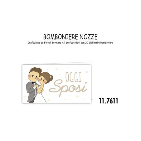 BIGLIETTI BOMBONIERE NOZZE 20PZ 11.7611 EAN 8001608576111 INGROSSO BIGLIETTI BOMBONIERE