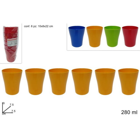 BICCHIERI PLASTICA 280ML SET 6PZ COL. EAN 8034048600160 INGROSSO BICCHIERI PER PARTY