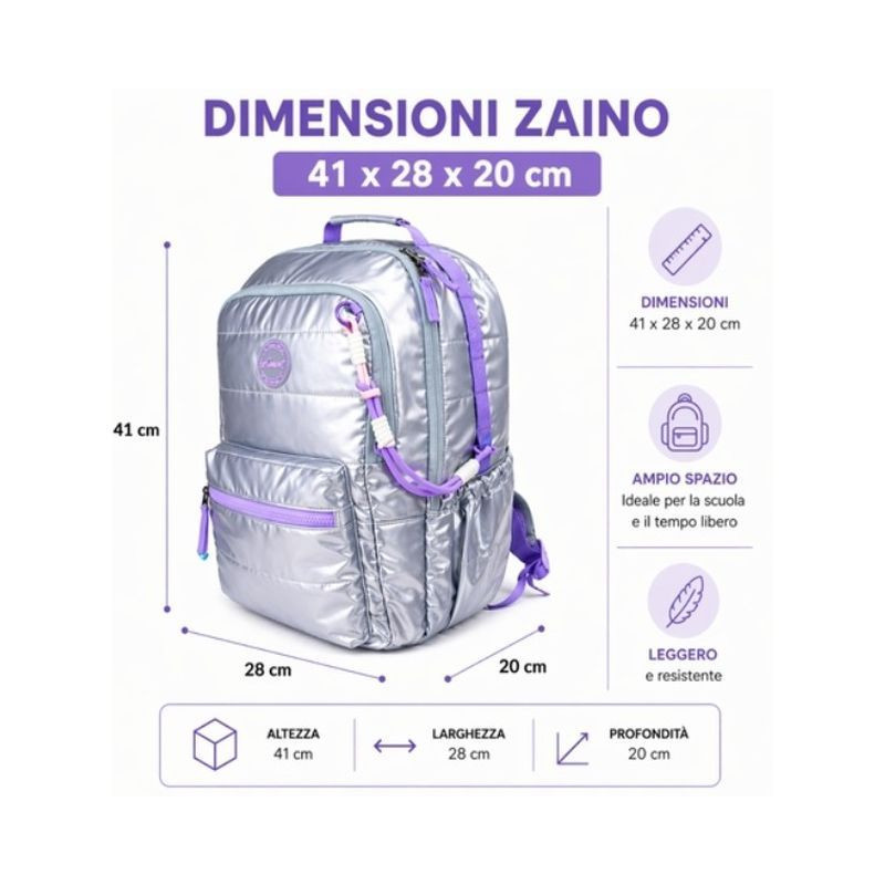 ZAINO SOFTLY SILVER 41X28X20CM EAN 8023650059541 INGROSSO ZAINI SCUOLA