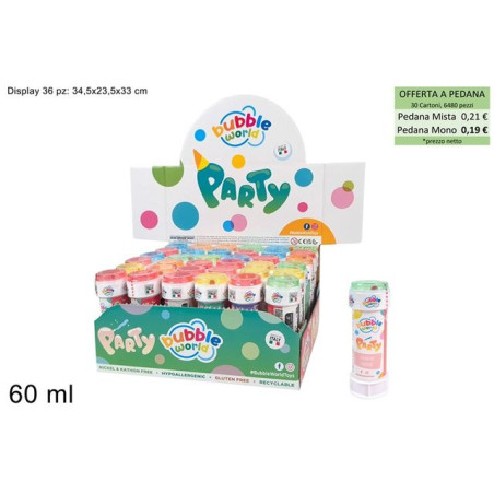 BOLLE DI SAPONE PARTY BUBBLES (36) EAN 8007315438001 INGROSSO BOLLE SAPONE E ACCESSORI