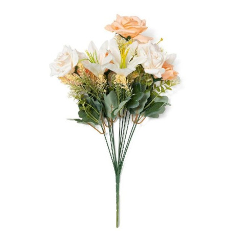 ROSE E LILIUM PESCA 9 FIORI H.46CM EAN 8056001134741 INGROSSO FIORI FINTI D'ARREDO