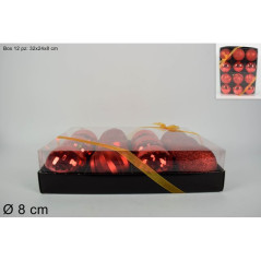 PALLE 8CM 12PZ ASS ROSSE IN BOX EAN 8053482006987 INGROSSO PALLINE DI NATALE E PUNTALI