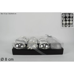 PALLE 8CM 12PZ ASS SILVER IN BOX EAN 8053482007038 INGROSSO PALLINE DI NATALE E PUNTALI