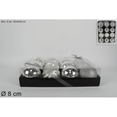 PALLE 8CM 12PZ ASS SILVER IN BOX EAN 8053482007038 INGROSSO PALLINE DI NATALE E PUNTALI