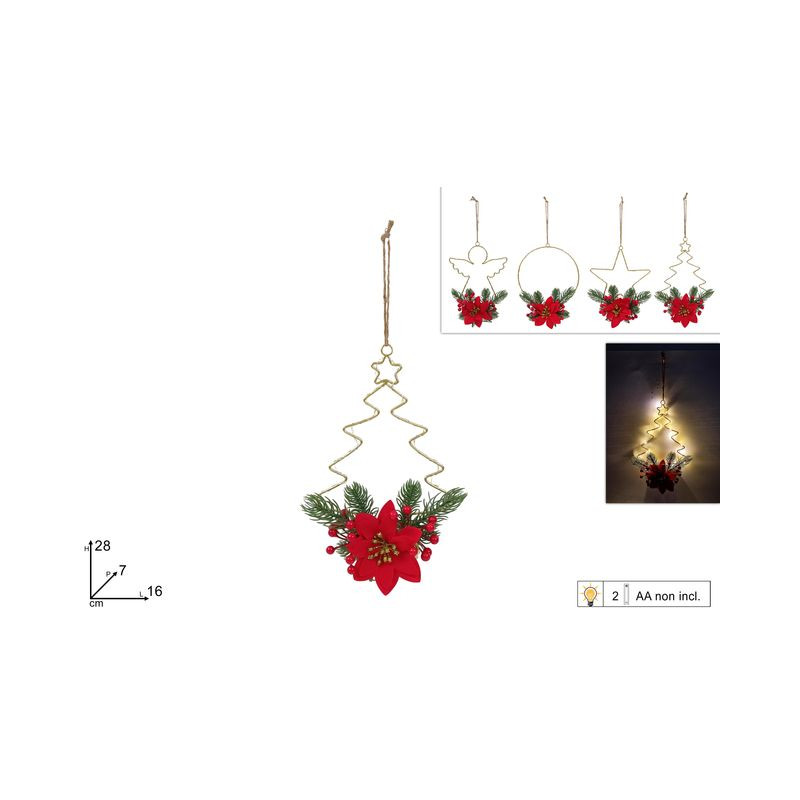 APPENDINO NATALIZIO ORO C/FIORE LUCE 4AS EAN 8053482378909 INGROSSO APPENDINI NATALIZI