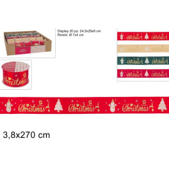 NASTRO 3.8x270CM DECORO MERRY CHRISTMAS EAN 8053482147352 INGROSSO NASTRI NATALIZI PER ADDOBBO