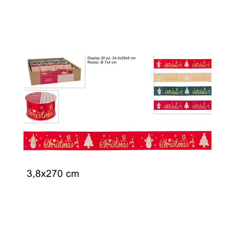 NASTRO 3.8x270CM DECORO MERRY CHRISTMAS EAN 8053482147352 INGROSSO NASTRI NATALIZI PER ADDOBBO NASTRO 3.8x270CM DECORO MERRY CHRISTMAS EAN 8053482147352 INGROSSO NASTRI NATALIZI PER ADDOBBO