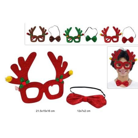 OCCHIALI CORNA RENNA CON PAPILLON 3 COL. EAN 8053482403830 INGROSSO OGGETTISTICA NATALIZIA