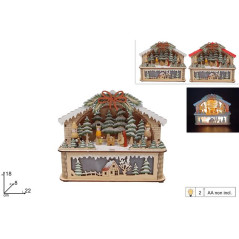 SCENARIO LEGNO PAESAGGIO C/NATIVIT?Ç LUCI EAN 8053482347417 INGROSSO OGGETTISTICA NATALIZIA