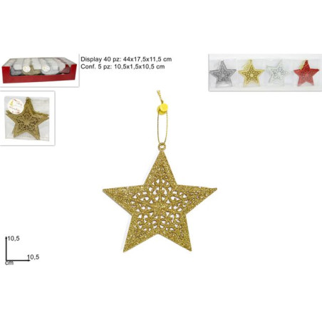 STELLE APPENDINO GLITTER PZ.5 4COL EAN 8033113186752 INGROSSO OGGETTISTICA NATALIZIA