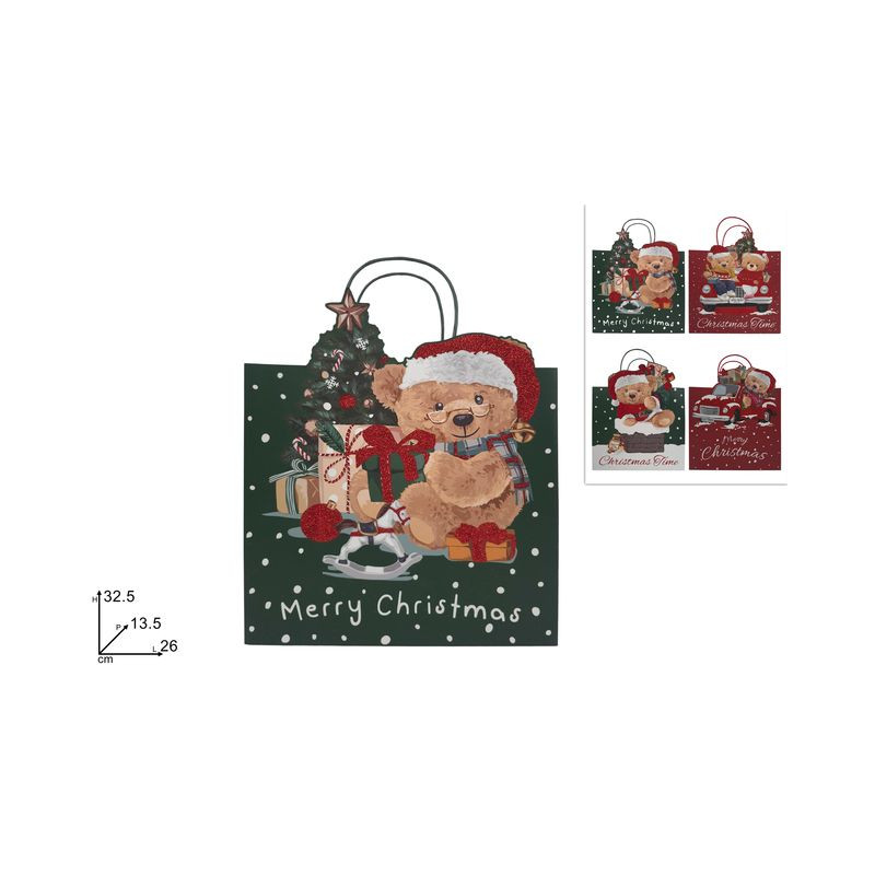 BUSTA REGALO 32.5X26X13.5CM ORSETTO 4ASS EAN 8053482498720 INGROSSO SACCHETTI E SHOPPER NATALIZI