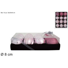 PALLE 8CM 12PZ ASS ROSA IN BOX EAN 8053482109145 INGROSSO PALLINE DI NATALE