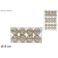 PALLE 8CM 8PZ CHAMPAGNE PVC 3ASS EAN 8053482501055 INGROSSO PALLINE DI NATALE
