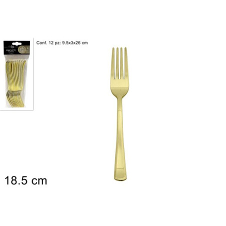 FORCHETTE PLASTICA ORO PZ.12 EAN 8053482406343 INGROSSO POSATE NATALIZIE