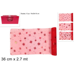 RUNNER ORGANZA 36CMX2,7M C/STELLE ROSSO EAN 8053482370088 INGROSSO ARREDO TAVOLA NATALIZIA