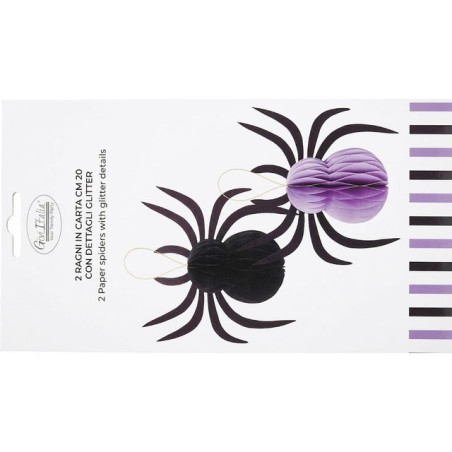DECORAZIONE CARTA RAGNO NER/VIO 20CM 2PZ EAN 8010052408886 INGROSSO DECORAZIONI HALLOWEEN