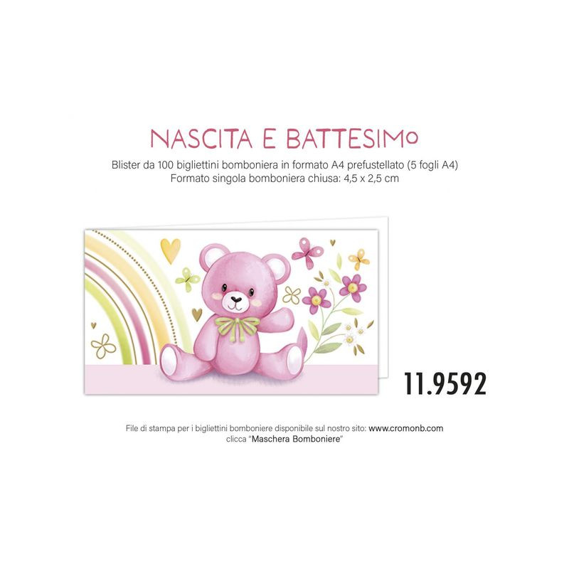 BIGLIETTI BOMBONIERE NASCITA 20P 11.9592 EAN 8001608595921 INGROSSO BIGLIETTI NASCITA
