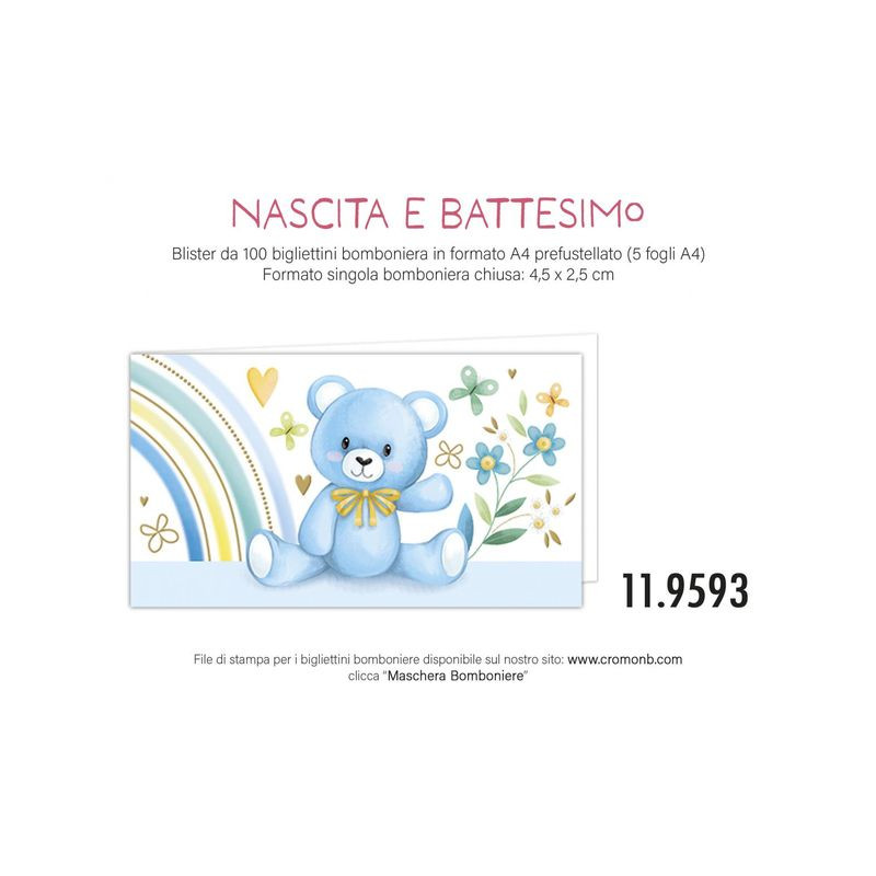 BIGLIETTI BOMBONIERE NASCITA 20P 11.9593 EAN 8001608595938 INGROSSO BIGLIETTI NASCITA