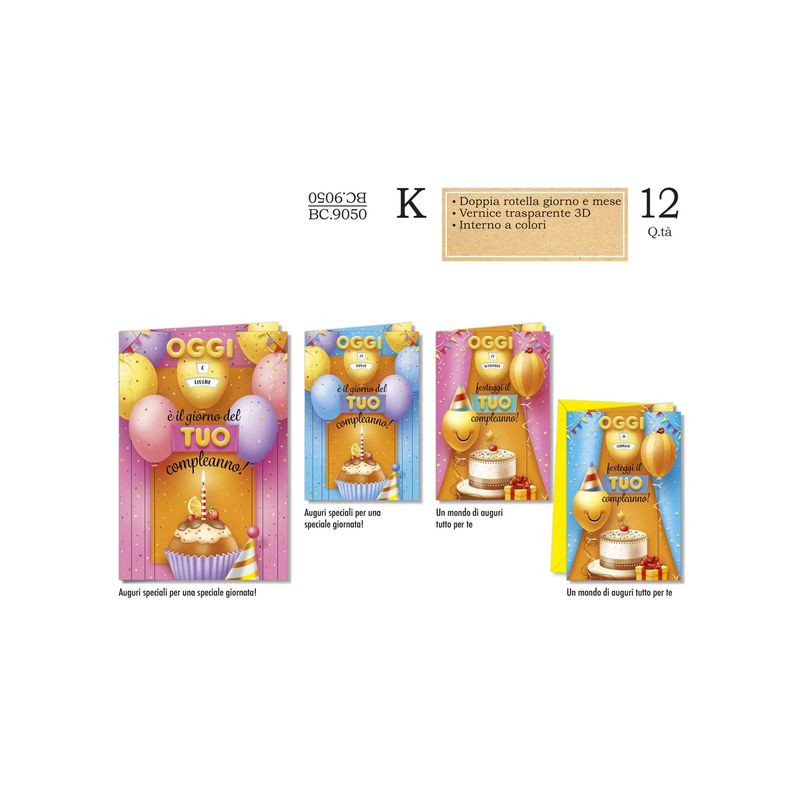 BIGLIETTO COMPLEANNO BAMBINI ROTEL. (12) EAN 8001608390502 INGROSSO BIGLIETTI COMPLEANNO