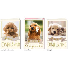 BIGLIETTO CUCCIOLI ORO COLORATI (12) EAN 8001608399789 INGROSSO BIGLIETTI COMPLEANNO