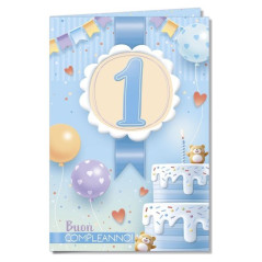 BIGLIETTO COMPLEANNO 1 ANNO AZZUR. (6) EAN 8052231300581 INGROSSO BIGLIETTI COMPLEANNO