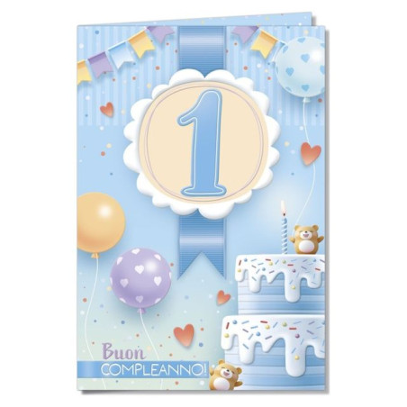 BIGLIETTO COMPLEANNO 1 ANNO AZZUR. (6) EAN 8052231300581 INGROSSO BIGLIETTI COMPLEANNO