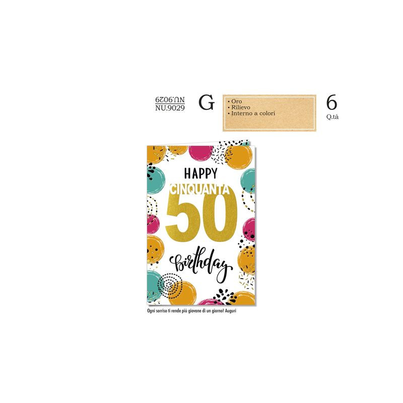 BIGLIETTO AUGURI 50 ANNI (12) EAN 8001608390298 INGROSSO BIGLIETTI COMPLEANNO