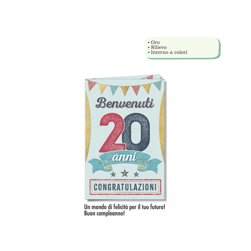 BIGLIETTO AUGURI 20 ANNI (12) EAN 8001608398560 INGROSSO BIGLIETTI COMPLEANNO