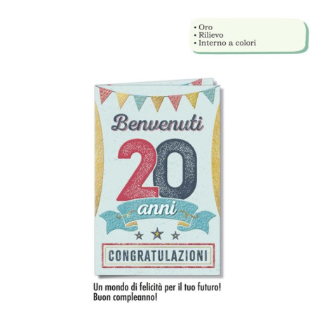 BIGLIETTO AUGURI 20 ANNI (12) EAN 8001608398560 INGROSSO BIGLIETTI COMPLEANNO