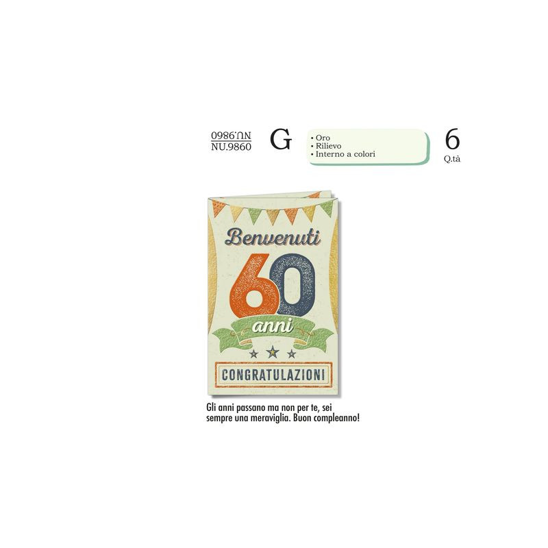BIGLIETTO AUGURI 60 ANNI (12) EAN 8001608398607 INGROSSO BIGLIETTI COMPLEANNO