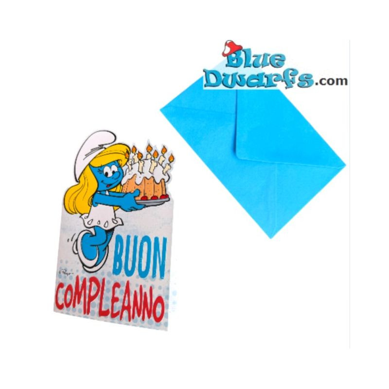 BIGLIETTO PUFFI COMPLEANNO SAG. (12) EAN 8052231307931 INGROSSO BIGLIETTI COMPLEANNO