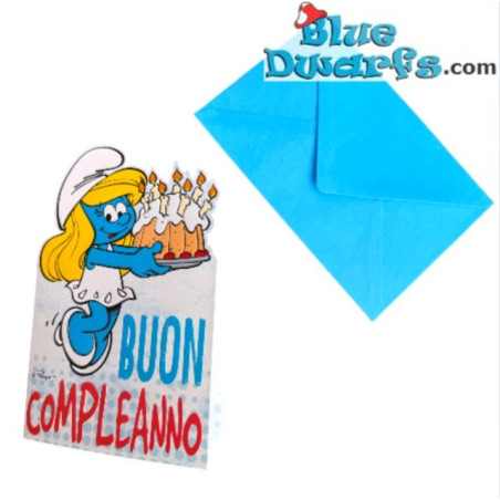 BIGLIETTO PUFFI COMPLEANNO SAG. (12) EAN 8052231307931 INGROSSO BIGLIETTI COMPLEANNO