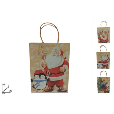 BUSTA REGALO BABBO NATALE 33X25X9CM 3AS EAN 8053482239729 INGROSSO SACCHETTI E SHOPPER NATALIZI