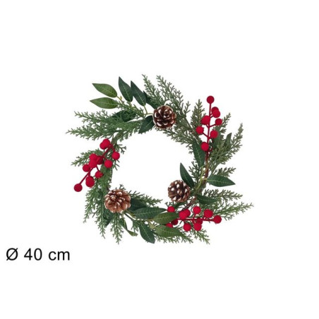 DIETROPORTA C/PIGNE E BACCHE 40CM VELLUT EAN 8053482491400 INGROSSO OGGETTISTICA NATALIZIA
