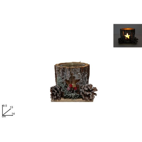 PORTACANDELA TRONCO C/DECORI NATALIZI EAN 8053482250090 INGROSSO CANDELE NATALIZIE