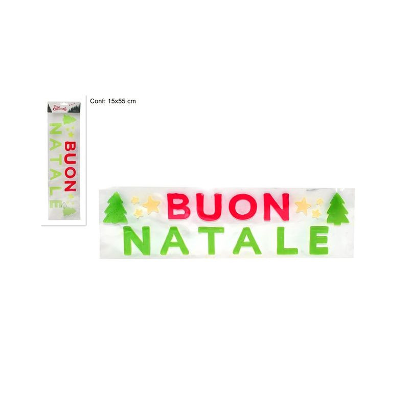 VETROFANIA SCRITTA BUON NATALE 16X55CM EAN 8033113058653 INGROSSO VETROFANIE