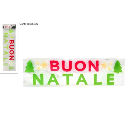 VETROFANIA SCRITTA BUON NATALE 16X55CM EAN 8033113058653 INGROSSO VETROFANIE