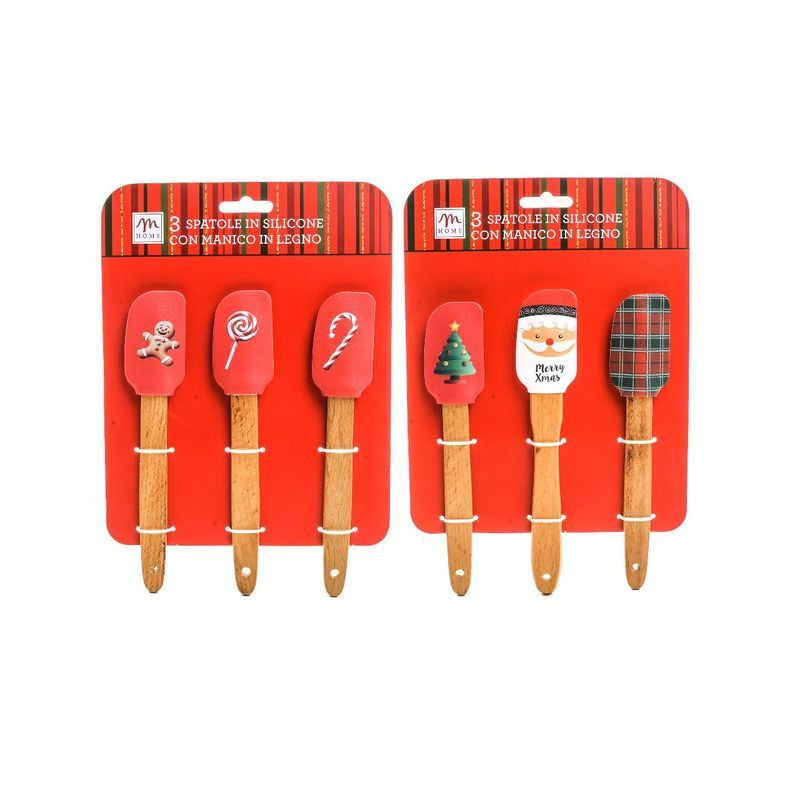 SPATOLE SILICONE MANICO LEGNO 4X20,5 3PZ EAN 8056001256719 INGROSSO CUCINA NATALIZIA