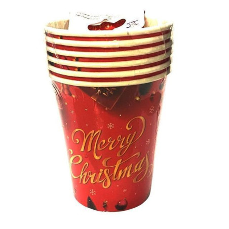 BICCHIERI CARTA NATALE CL.27 PZ.6 BV1434 EAN 8058617424445 INGROSSO BICCHIERI NATALIZI