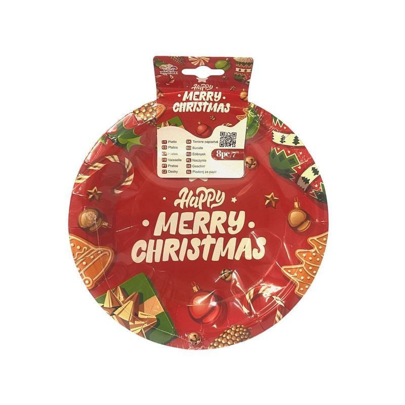 PIATTI CARTA NATALE CM.18 PZ.8 BV1456 EAN 8058617424667 INGROSSO PIATTI NATALIZI