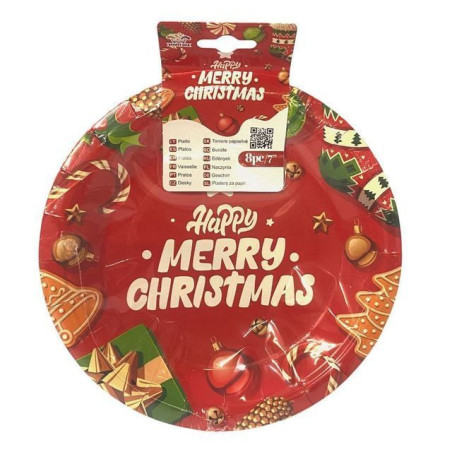 PIATTI CARTA NATALE CM.18 PZ.8 BV1456 EAN 8058617424667 INGROSSO PIATTI NATALIZI